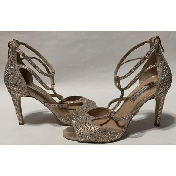 INC Rhinestone Embellished Strappy Heels With Back Zipper Womens Size 7M Beige - Picture 4 of 6